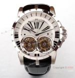 Super Clone Roger Dubuis Excalibur Skeleton Double Flying Tourbillon Watch Silver Dial
